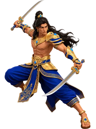 Abhimanyu with twin swords